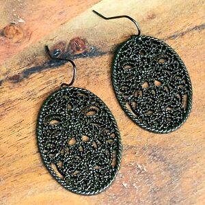 Bronze Filigree Dangle Earrings, Gently Used, Boho